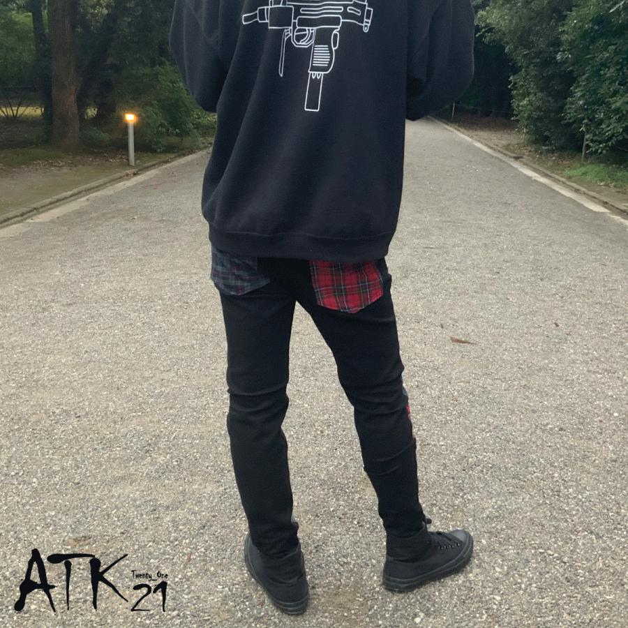リメイク デニムパンツ スキニー ブラック デニム メンズ タータンチェック ボンテージストラップ メンズスキニー Rp0902 Atk21 通販 Yahoo ショッピング