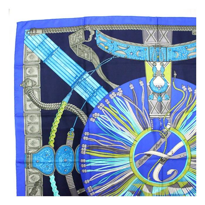 エルメス カレジュアン カレ140 大西洋の出会い スカーフ ブルー系 シルク 