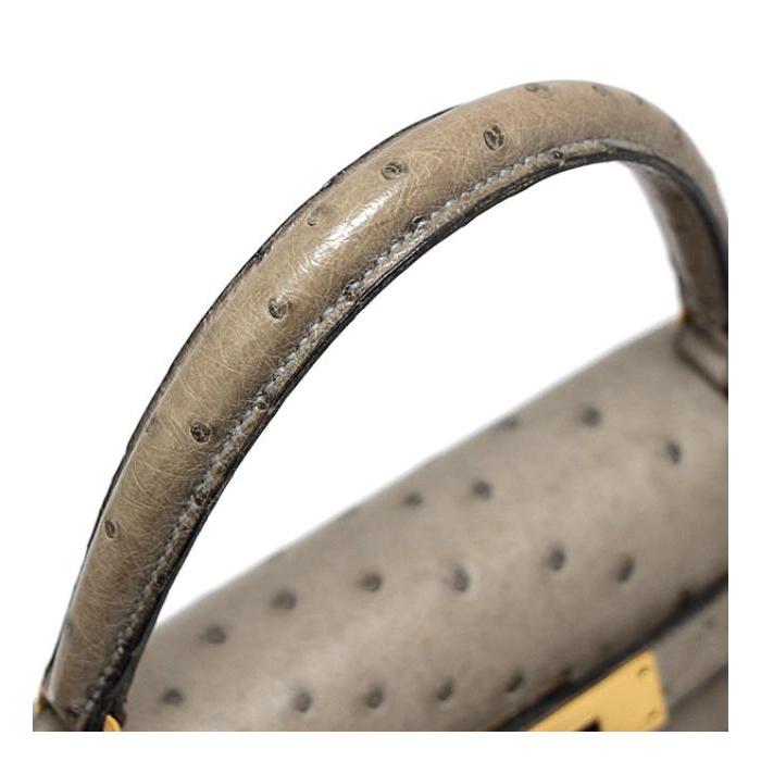 HERMES オーストリッチ エルメス ケリー 28 外縫い チェスナッツ/ゴールド金具 オーストリッチ