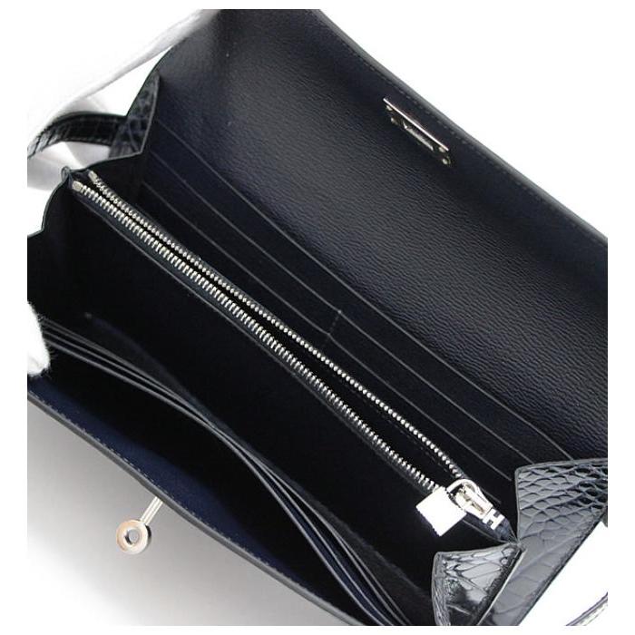 HERMES 【広尾店】エルメス HERMES ケリーウォレット クロコ 長財布 A刻印 ブルーマリン SV金具 012409