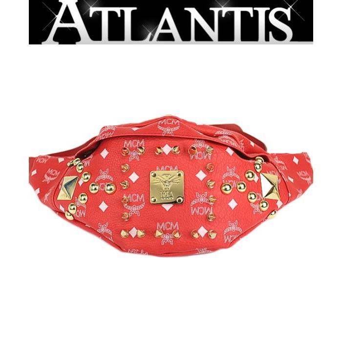 SALE 美品 エムシーエム MCM ボディバッグ ウエストバッグ レザー スタッズ レッド 048278atlantis 通販
