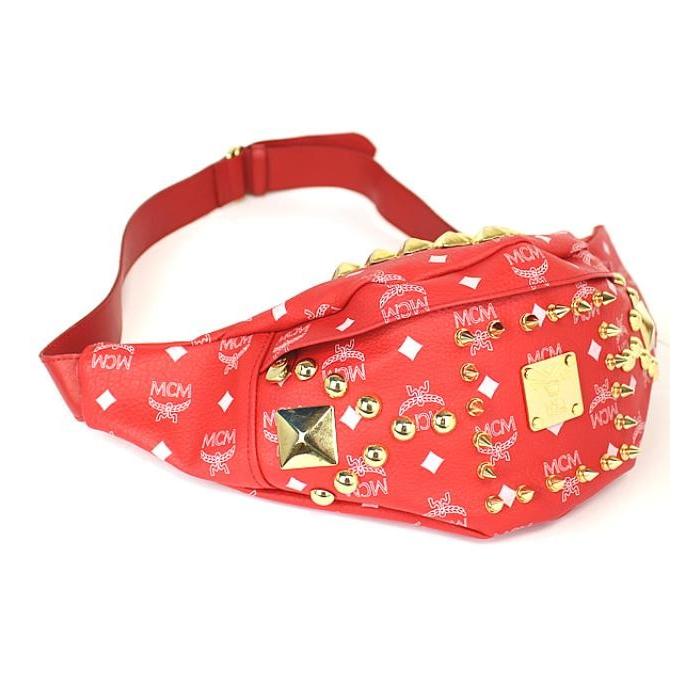 SALE 美品 エムシーエム MCM ボディバッグ ウエストバッグ レザー スタッズ レッド 048278atlantis 通販