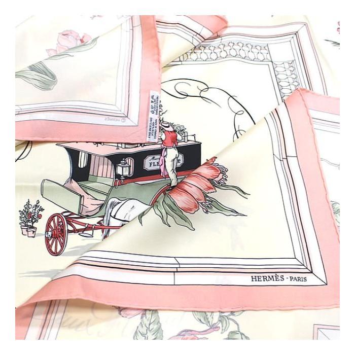 HERMES 美品 エルメス カレ90 スカーフ 『Ouai aux Fleurs』 花