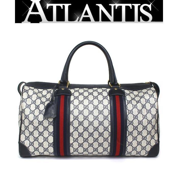 グッチ GUCCI オールドグッチ ボストンバッグ シェリーライン ネイビー