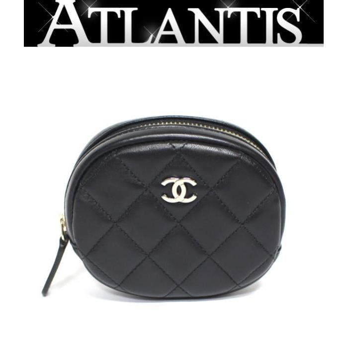 贈り物 小物 小銭 コインケース ミニポーチ マトラッセ 丸型 可愛い Chanel シャネル 未使用 広尾店 入れ シルバー金具 黒 ラムスキン 財布 Www Affaires Sociales Gouv Cg
