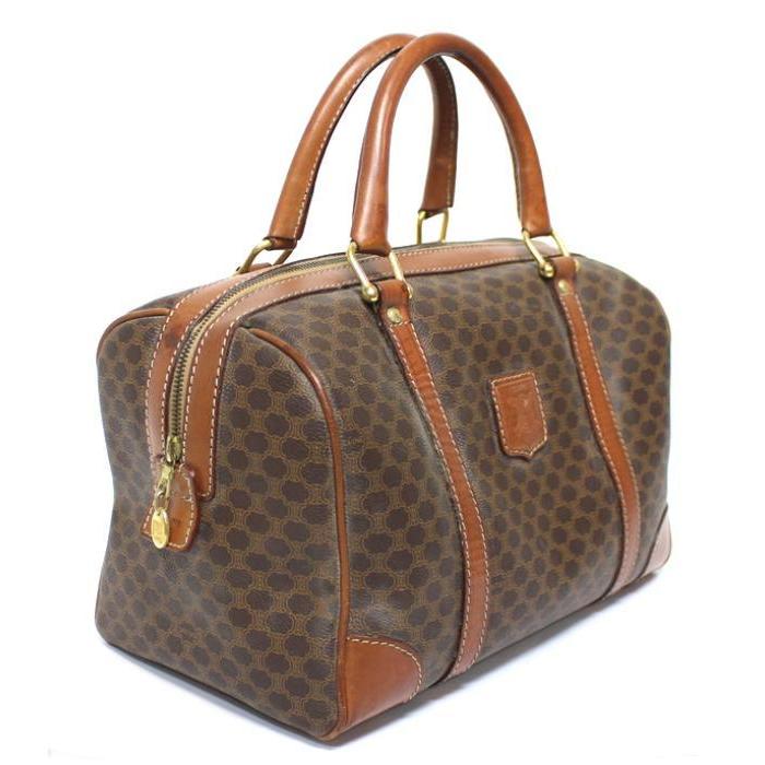 【美品】CELINE セリーヌ マカダム柄 ボストンバッグ PVC レザー 茶 セリーヌ CELINE ボストンバッグPVC本革大きめサイズ