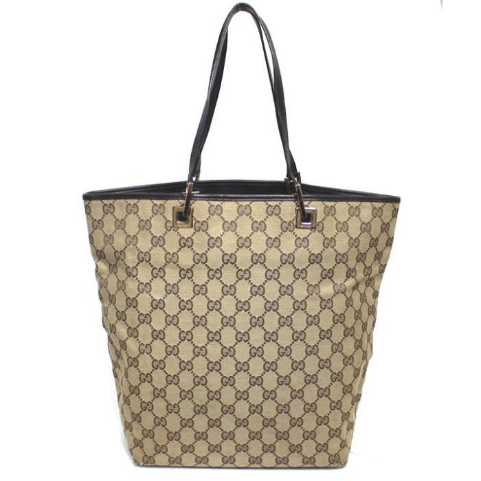 GUCCI グッチ 縦型 トートバッグ A4収納可 GGキャンバス×レザー 茶系 