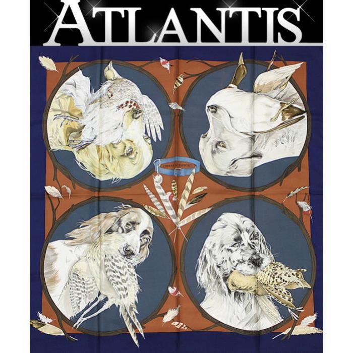 HERMES】 スカーフカレ90 CHIENS AU RAPPORT 猟犬