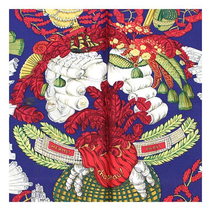 HERMES SALE エルメス カレ90 大判スカーフ『chapeau 脱帽』青系
