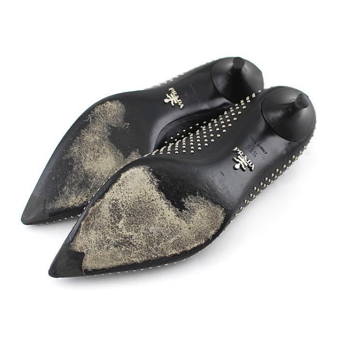 PRADA（プラダ） スタッズ パンプス 靴 ハイヒール レザー 黒系 size36
