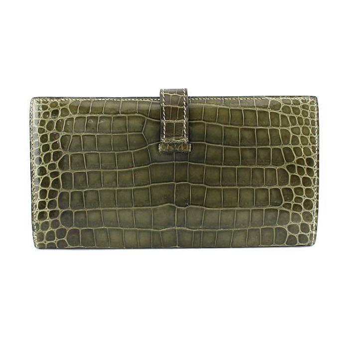 HERMES エルメス ベアンクラシック 二つ折り長財布 クロコ ポロサス  