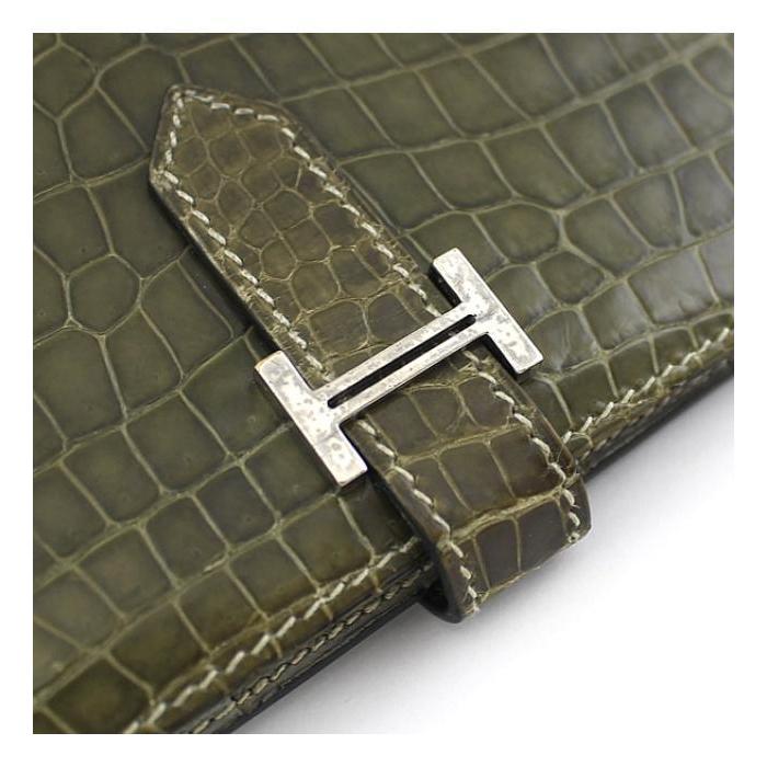 HERMES エルメス ベアンクラシック 二つ折り長財布 クロコ ポロサス  