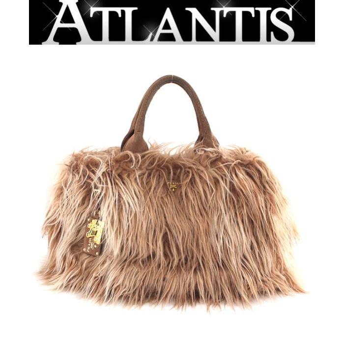 PRADA（プラダ） カナパGM トートバッグ レザー×フェイクファー ピンク