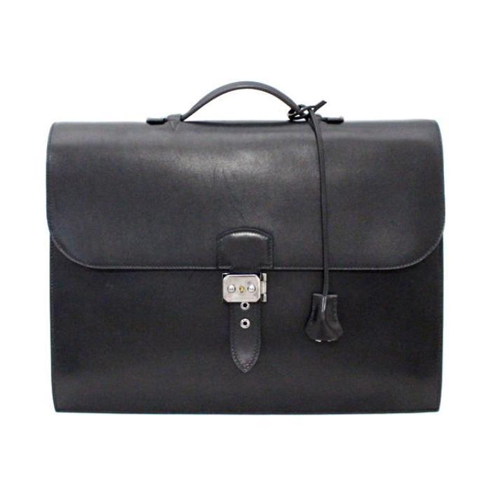 HERMES SALE エルメス サックアデペッシュ38 ボックスカーフ 黒 SV金具  