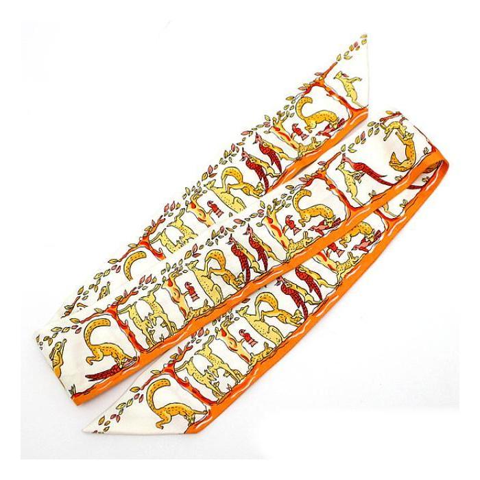 HERMES 美品 エルメス ツイリー 動物柄 アニマル柄 スカーフ