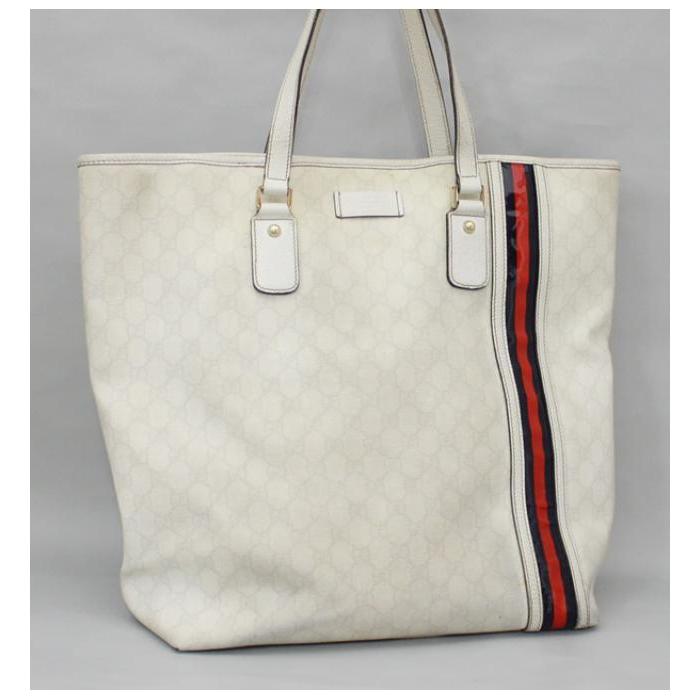 グッチ トートバッグ レザー×PVC A4可 肩掛け GG柄 ホワイト