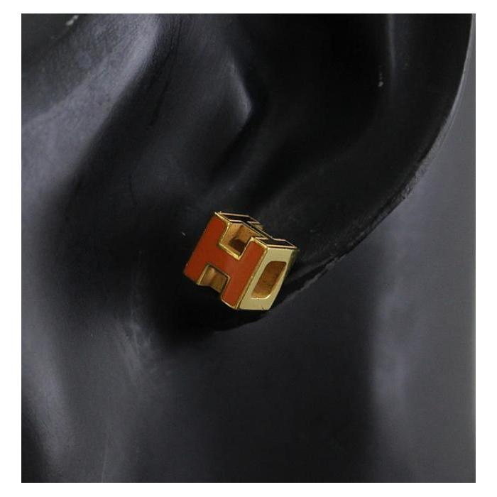 HERMES（エルメス） HERMES Hキューブピアス ゴールド×オレンジ