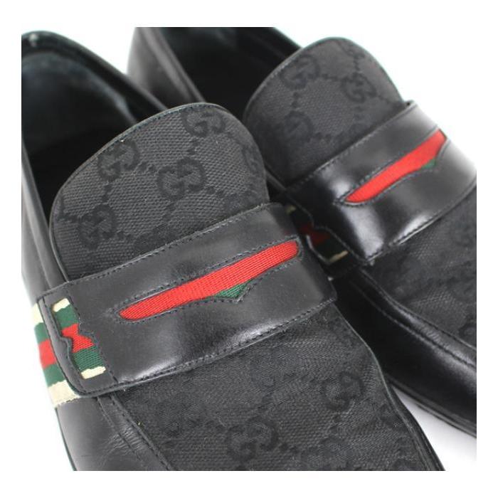GUCCI グッチ スリッポン GGシェリーライン 黒キャンバス×レザー GUCCI グッチ スリッポン GGシェリーライン 黒キャンバス×レザー