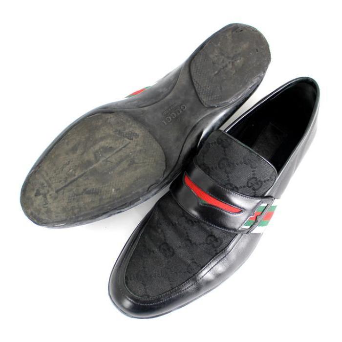 GUCCI グッチ スリッポン GGシェリーライン 黒キャンバス×レザー GUCCI グッチ スリッポン GGシェリーライン 黒キャンバス×レザー
