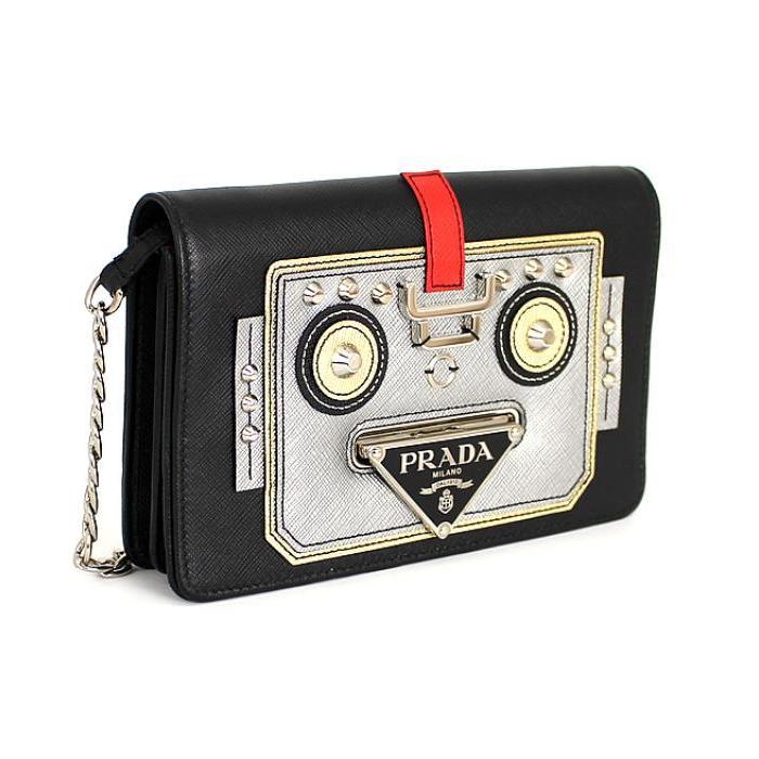 PRADA 美品 プラダ サフィアーノロボット チェーンウォレット 