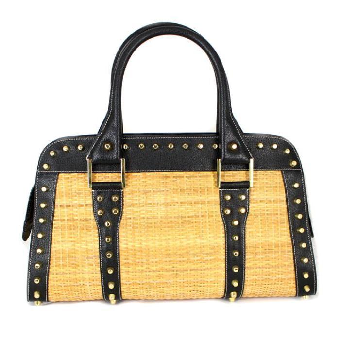FENDI（フェンディ） SALE ストロー ハンドバッグ レザー×スタッズ