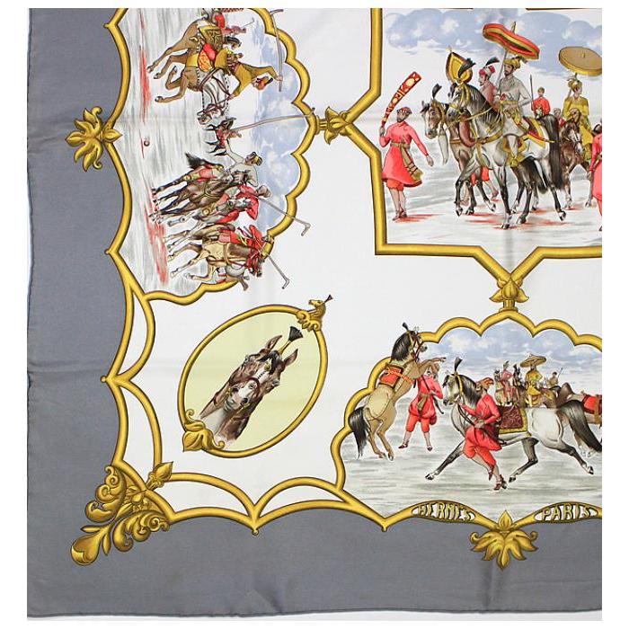 【未使用】HERMES エルメス　スカーフ　カレ　ムガル王朝の馬　ブラウン　茶 美品 エルメス スカーフ カレ90 シルク100％ ムガル王朝の馬 LES