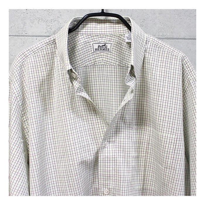 HERMES セリエ チェック柄 長袖シャツ バイセル公式】エルメス チェック柄 長袖シャツ リネン セリエ
