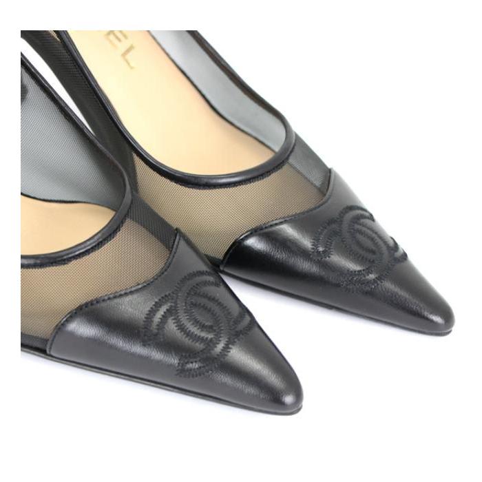 CHANEL SALE 極美品 シャネル ココマーク パンプス メッシュ 黒 CHANEL SALE 極美品 シャネル ココマーク パンプス メッシュ 黒