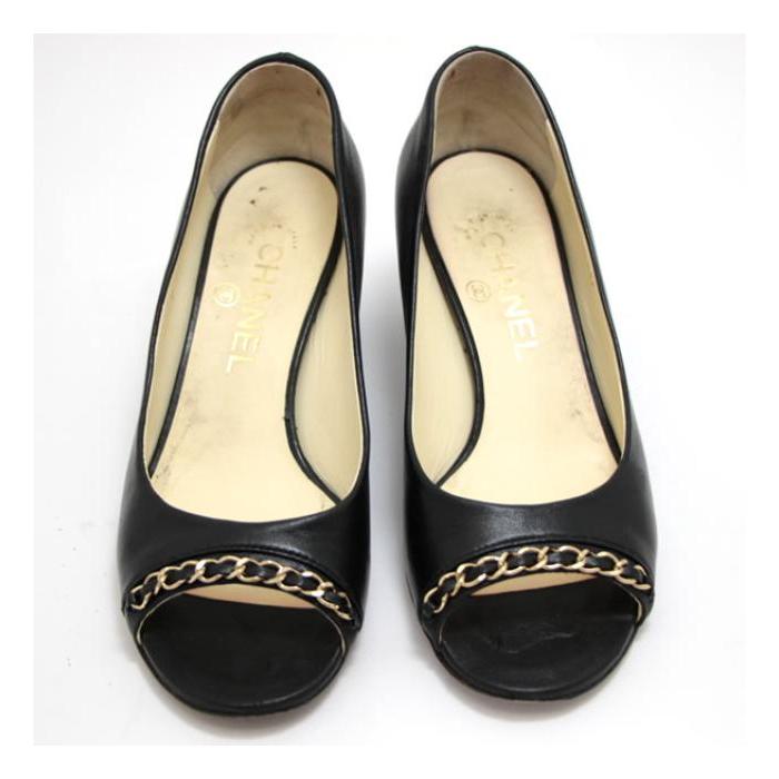 CHANEL シャネル パンプス オープントゥ ココマーク 黒 36C CHANEL シャネル パンプス オープントゥ ココマーク 黒 36C