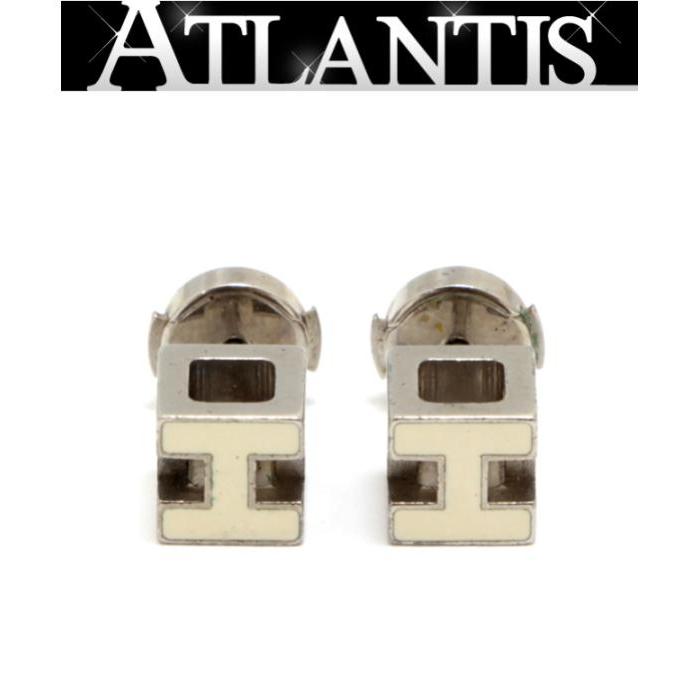 HERMES エルメス Hキューブピアス シルバー×ホワイト : atlantis