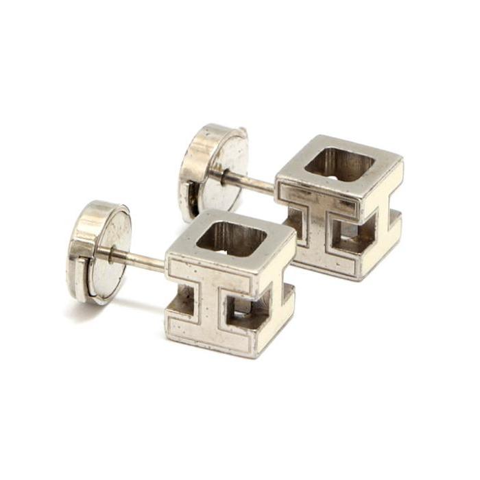 HERMES エルメス Hキューブピアス シルバー×ホワイト : atlantis