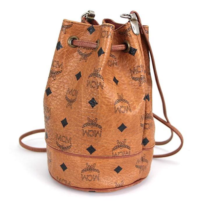 SALE エムシーエム MCM 巾着型 ミニショルダーバッグ レザー ブラウン 