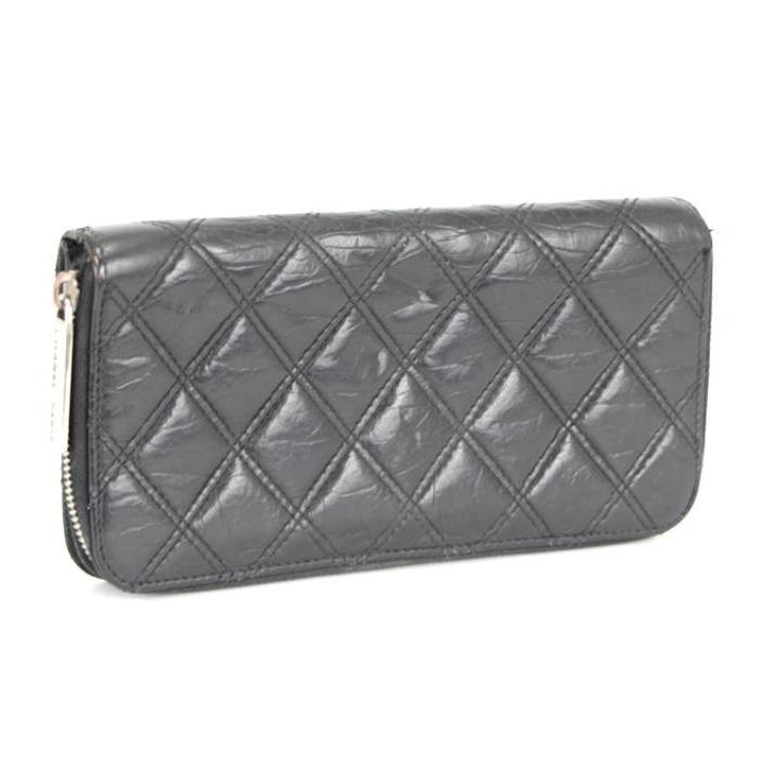 マトラッセ シャネル CHANEL ラウンドファスナー長財布 ラム 黒 