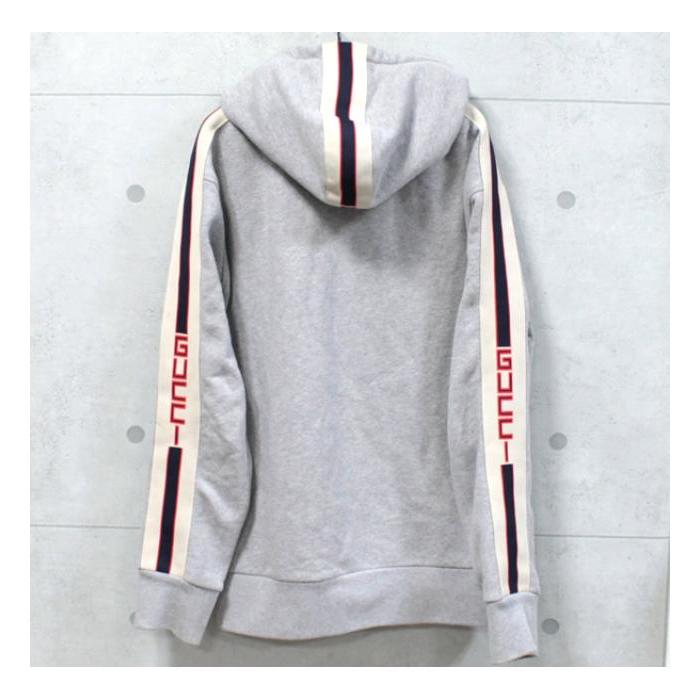 【ほぼ未使用 美品】GUCCI グッチ ロゴラインパーカー GUCCI（グッチ） ロゴライン スウェット ジップパーカー グレー size:L