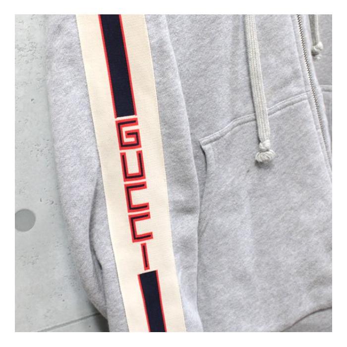 GUCCI（グッチ） ロゴライン スウェット ジップパーカー グレー size:L