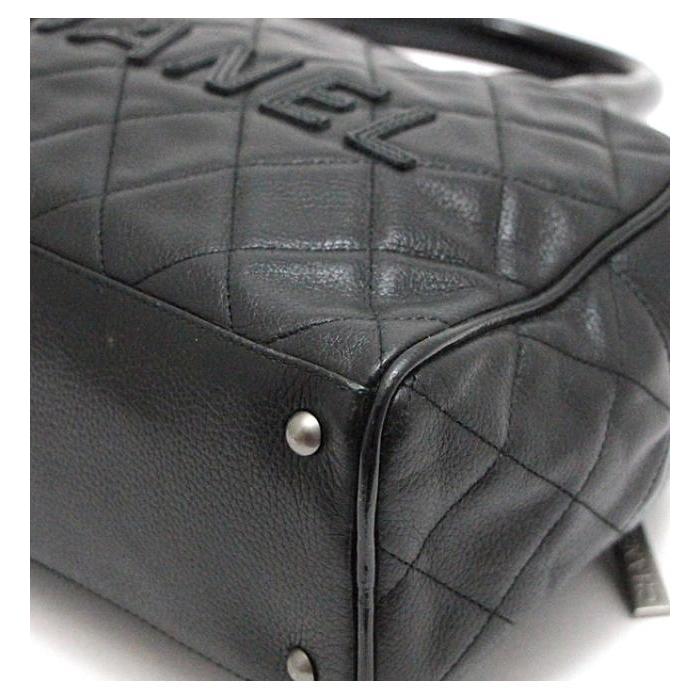 CHANEL シャネル マトラッセ ロゴ ミニボストンバッグ レザー 黒