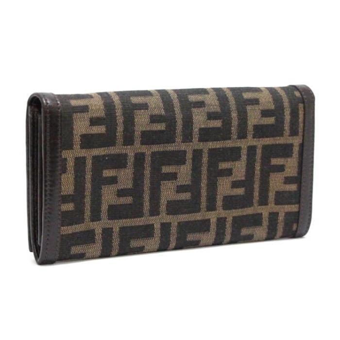 フェンディ FENDI ズッカ 二つ折り長財布 ブラウン ブラック キャンバス FENDI フェンディ 三つ折り財布 メンズ ズッカ柄 ベージュ
