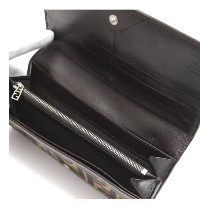 フェンディ FENDI ズッカ 二つ折り長財布 ブラウン ブラック キャンバス FENDI フェンディ ズッカ柄 二つ折 長財布 ヴィンテージ 2400