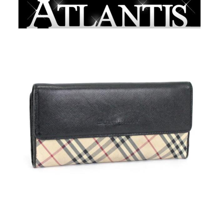 美品☆人気☆バーバリー◆Wホック長財布 BURBERRY（バーバリー） BURBERRY Wホック 長財布 レザー×キャンバス