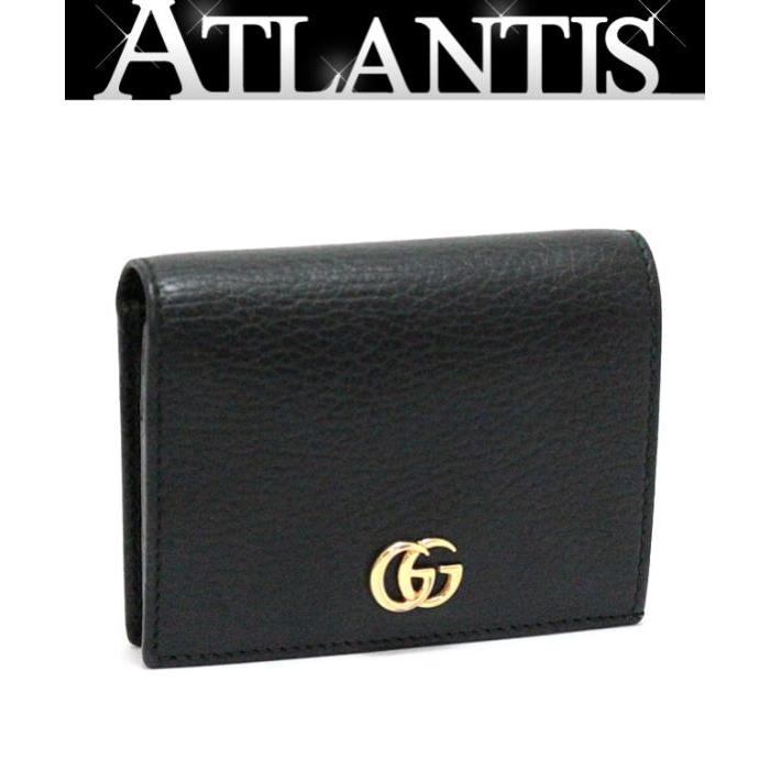 GUCCI グッチ プチマーモント コンパクト 財布　レザー 二つ折り ブラック GUCCI（グッチ） 美品 コンパクト ウォレット 二つ折り ミニ 財布