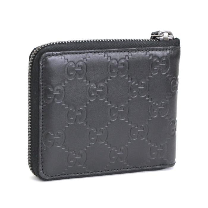 グッチ ミニ財布　シマレザー ケース　ラウンドファスナー 黒 GUCCI（グッチ） 美品 GUCCI GG グッチシマ ラウンドファスナー 財布