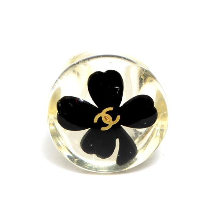 希少 CHANEL ココマーク クローバー クリアリング シャネル プラスチック シャネル クローバー プラスチック リング クリア ABランクの
