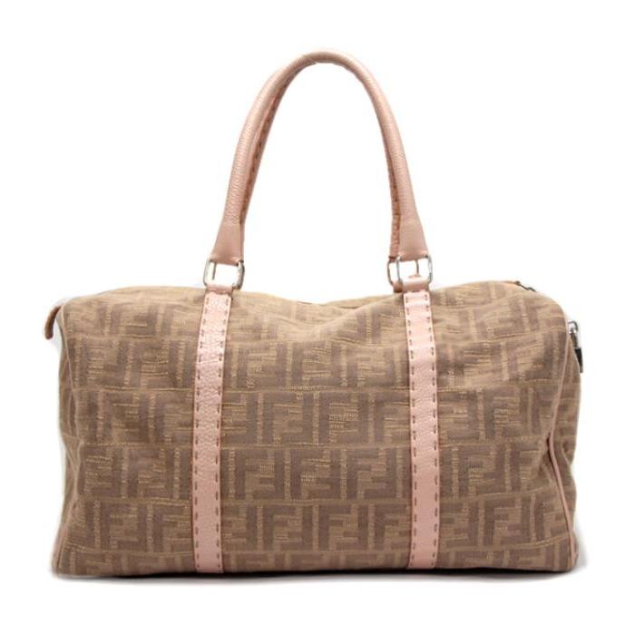 Fendi ミニボストンバッグ キャンバス・ズッカ FENDI（フェンディ） ミニボストン ズッカ柄 ピンク×ベージュ