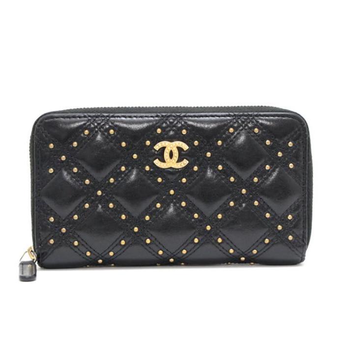 シャネル　マトラッセ　コンパクト財布　ラウンドファスナー　美品　黒1166 CHANEL シャネル マトラッセ ラウンドファスナー コンパクト財布