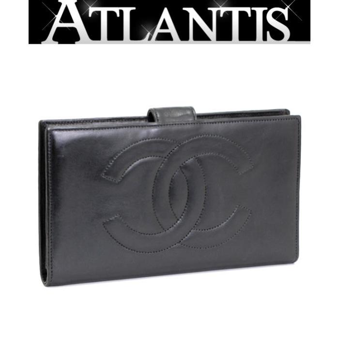 美品　CHANEL シャネル　ラム　がま口　長財布　ココマーク CHANEL シャネル 長財布 ラムスキン ココマーク ガマ口 ブラック