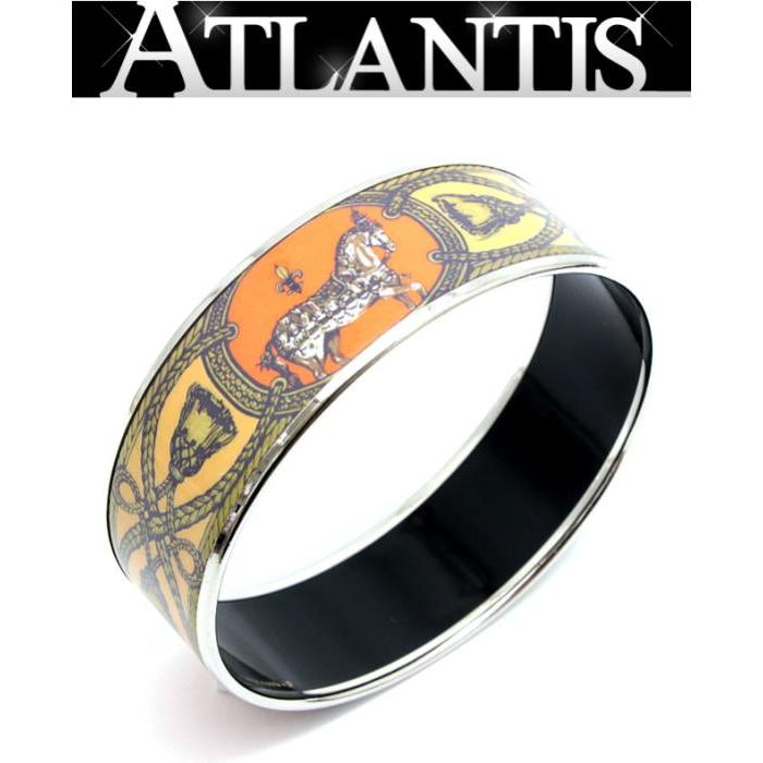 SALE 美品 エルメス HERMES エマイユGM ホース柄 バングル ブレス 七宝  