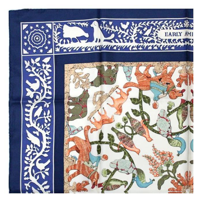 エルメス　シルク　カレ90 スカーフ　EARLY AMERICA グレー　タグ付 HERMES エルメス カレ90 EARLY AMERICA アーリーアメリカ 大判