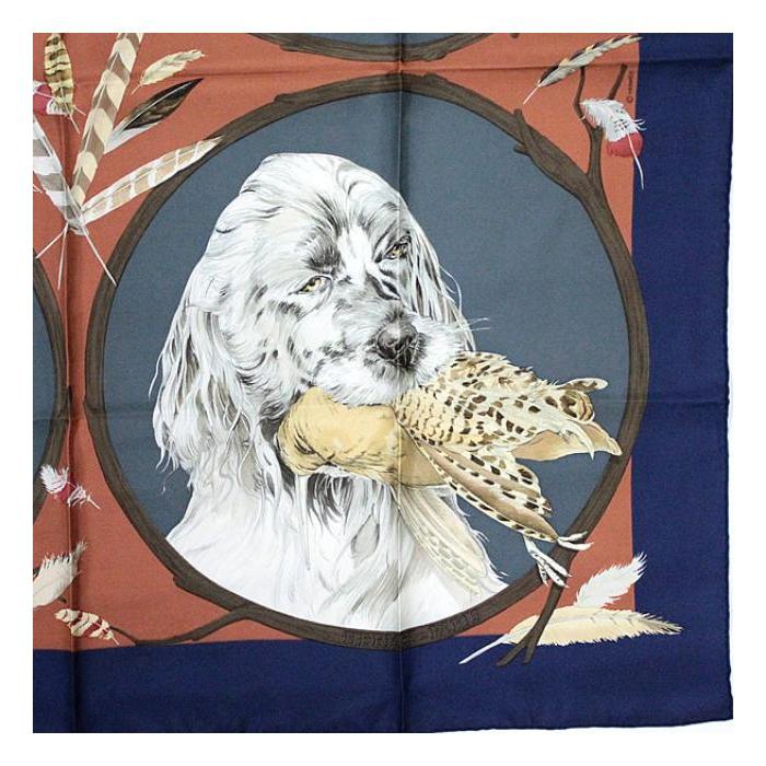 エルメス　スカーフ　カレ90 poret 猟犬　1960年代？　日本未発売 エルメス スカーフ カレ90 poret 猟犬 1960年代？ 日本未発売 エルメス