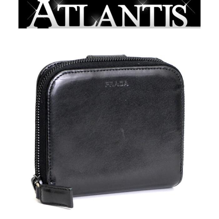 PRADA 二つ折り財布 ブラックレザー PRADA（プラダ） コンパクトジップ 二つ折り財布 黒 レザー : atlantis