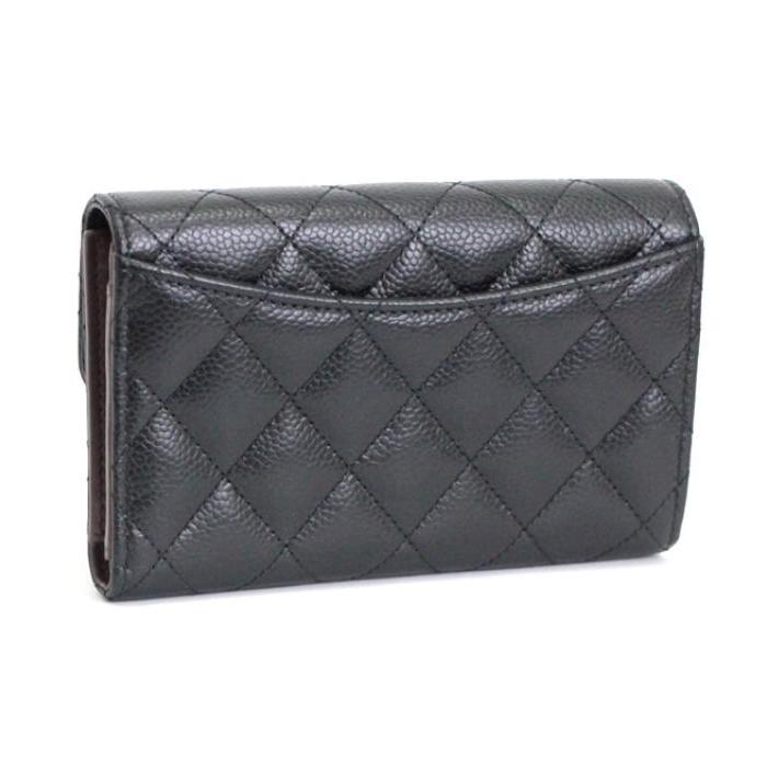 極美品 シャネル CHANEL マトラッセ ミディアム財布 キャビアスキン 黒 